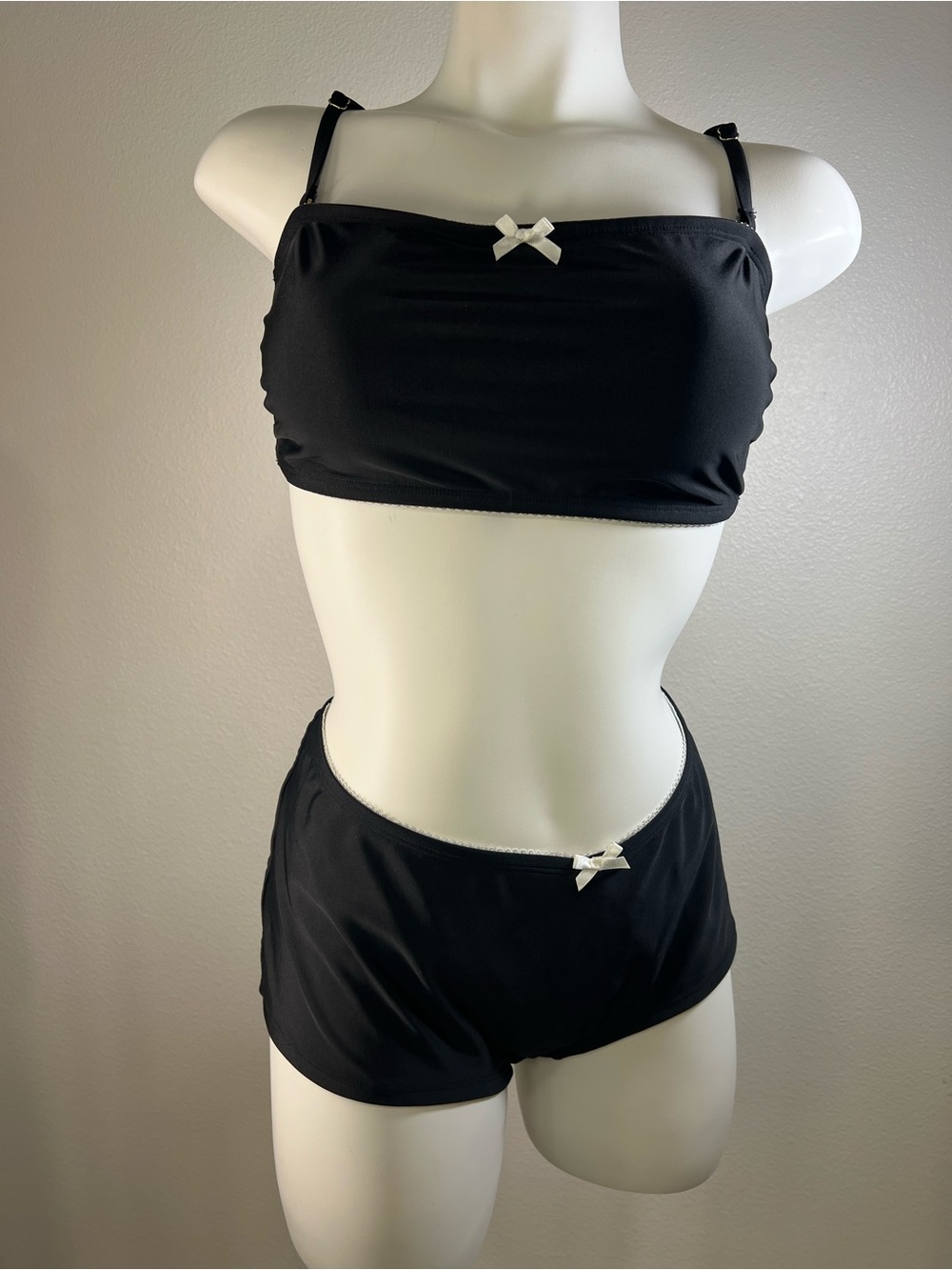 wild fable Black Bandeau Bikini Set with White Bow Details XL (16)
